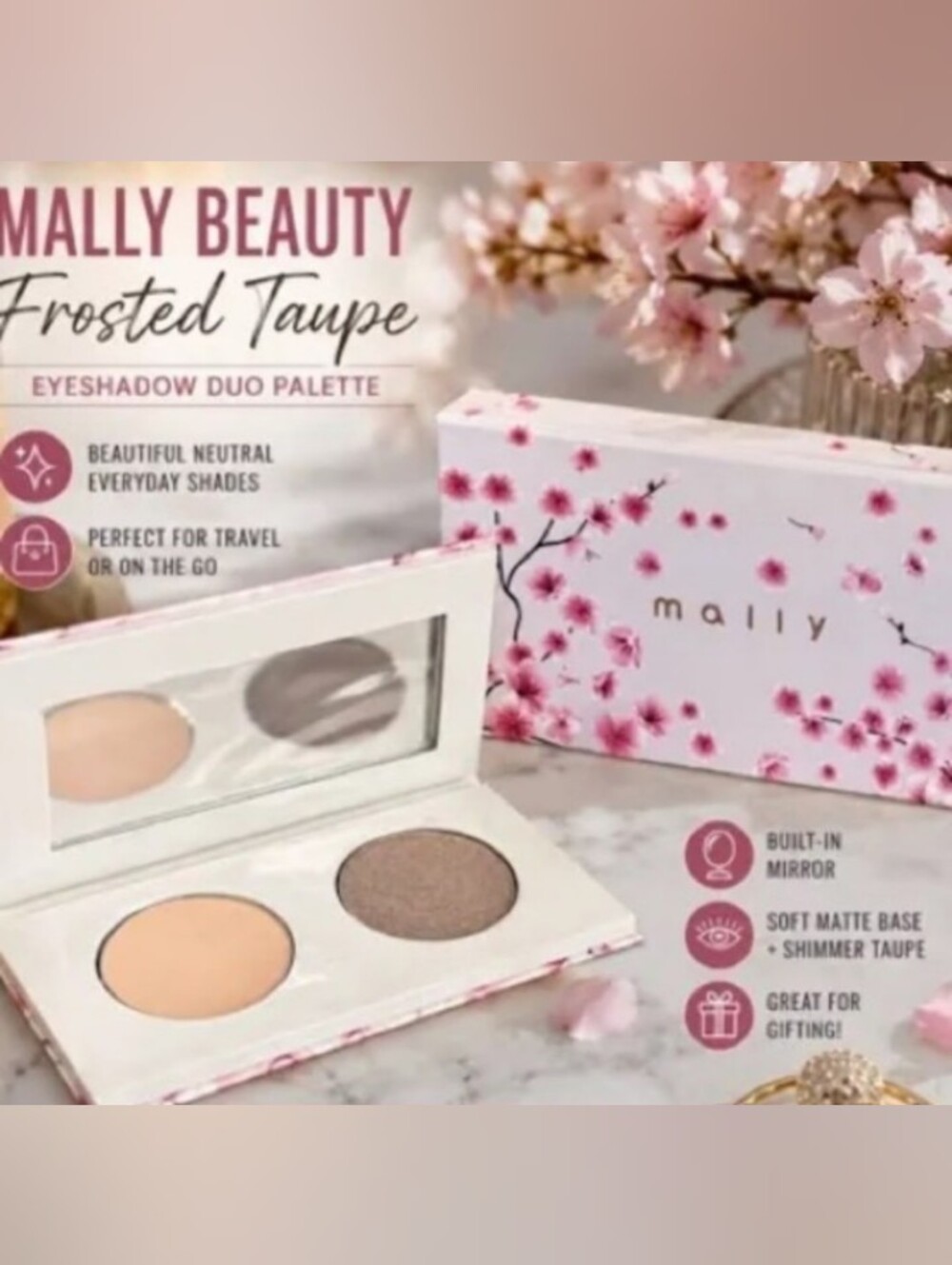 Mally Beauty Frosted Taupe Eyeshadow Duo - Peach Nude & Shimmer Taupe